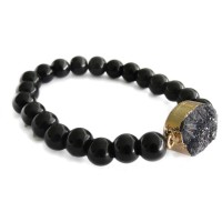 Black Druzy Stone Beaded Bracelet